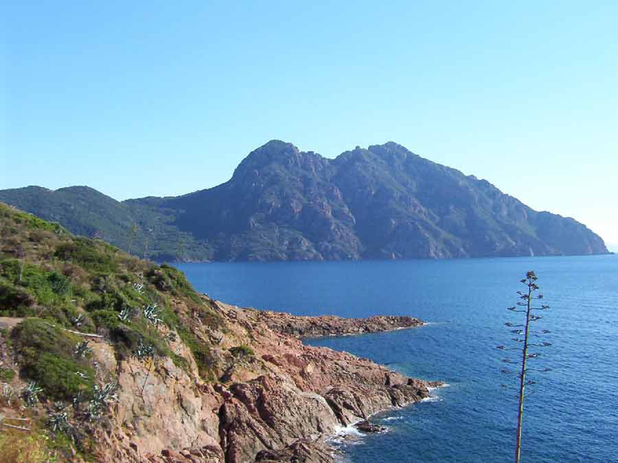 Côte rocheuse et mer bleue de Girolata, panorama majestueux en Corse-du-Sud