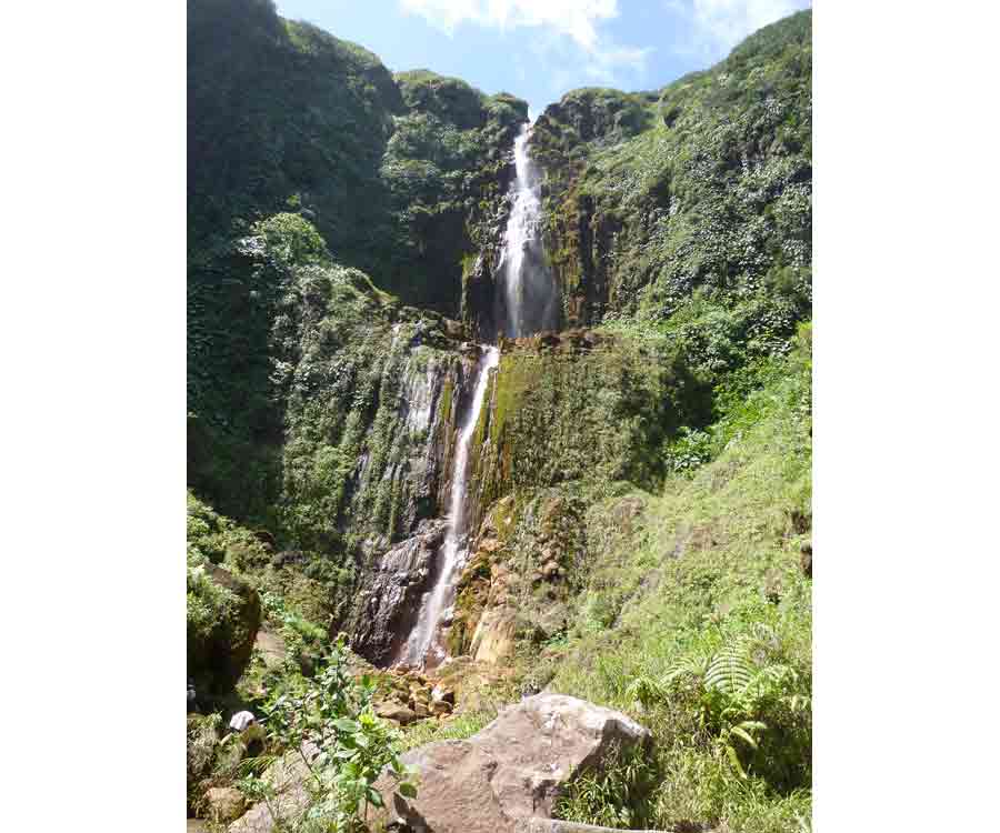 Première chute du Carbet en Guadeloupe, impressionnante cascade dans un décor de montagne tropicale